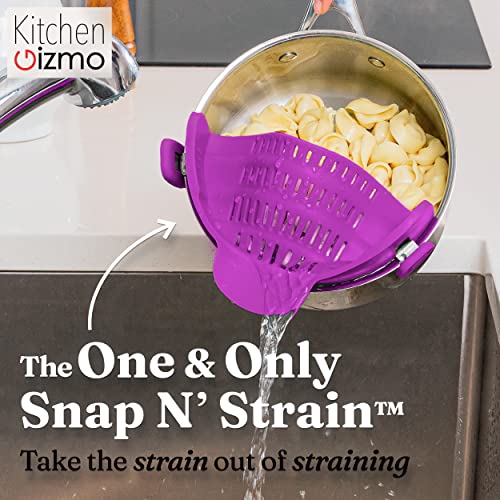 Kitchen Gizmo Snap N Strain | Purple Strainer with Clip-On Silicone Colander | Fits all Pots, Bowls, and Round Cookware