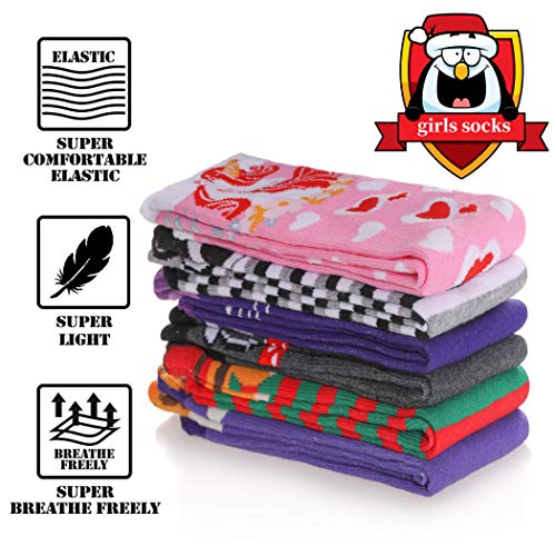 FNOVCO Girls Knee High Socks Cartoon Animal Patterns Cotton Over Calf Socks (6 Pairs Cartoon Animal)