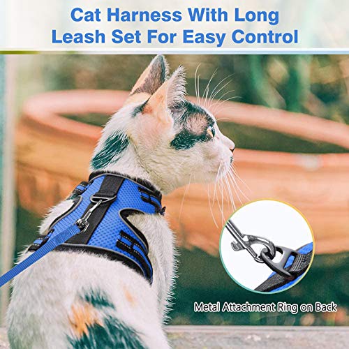 rabbitgoo Cat Harness and Leash for Walking Escape Proof, Soft Mesh Padded Pet Harness for Small Animals, Design with Metal Ring Double Buckles and Adjustable Velcro, Blue