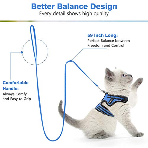 rabbitgoo Cat Harness and Leash for Walking Escape Proof, Soft Mesh Padded Pet Harness for Small Animals, Design with Metal Ring Double Buckles and Adjustable Velcro, Blue