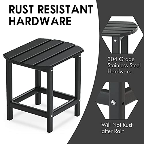 DAILYLIFE HDPE Plastic/Resin Outdoor Tea Table, Side Table for Your Adirondack Chair, Patio Deck Garden, Backyard & Lawn Furniture (Black)