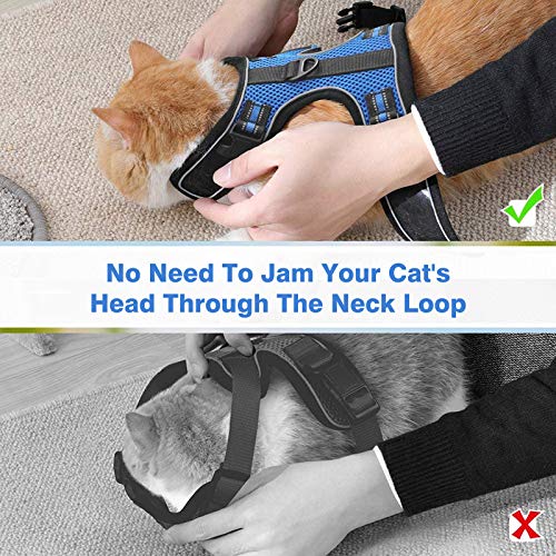 rabbitgoo Cat Harness and Leash for Walking Escape Proof, Soft Mesh Padded Pet Harness for Small Animals, Design with Metal Ring Double Buckles and Adjustable Velcro, Blue