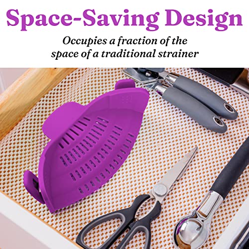 Kitchen Gizmo Snap N Strain | Purple Strainer with Clip-On Silicone Colander | Fits all Pots, Bowls, and Round Cookware