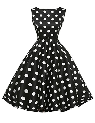 GRACE KARIN Boat Neck Retro Swing Dresses Hepburn Style Black Size L F-8