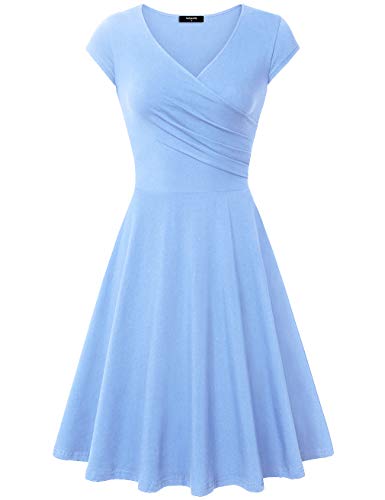 Lotusmile Elegant Dresses, Womens Casual Dress A Line Cap Sleeve V Neck Medium SkyBlue