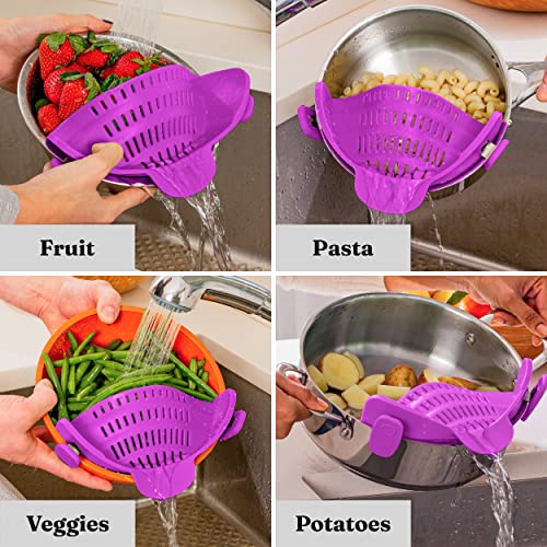 Kitchen Gizmo Snap N Strain | Purple Strainer with Clip-On Silicone Colander | Fits all Pots, Bowls, and Round Cookware