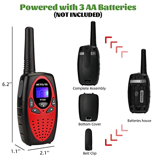 Retevis RT628 Walkie Talkies for Kids,Toys Gifts for 3-14 Years Old Boys Girls with 22 Channels Keyboard Lock,Kids Walkie Talkie for Family Game Outdoor Adventure(Red, 2 Pack)