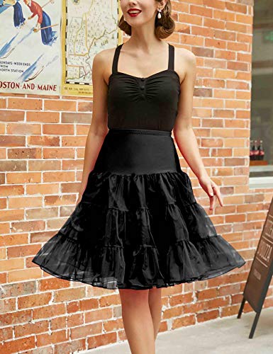 GRACE KARIN Women's Crinoline Wonderful Petticoat 25 Inch Length Underskirt for Swing Dress (Black,S)