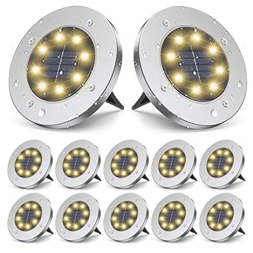 ZGWJ Solar Ground Lights,8 LED Disk Lights Upgraded Outdoor Garden Lights Landscape Lights for Lawn Pathway Yard Deck Patio Walkway (Warm White)