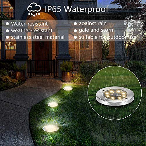 ZGWJ Solar Ground Lights,8 LED Disk Lights Upgraded Outdoor Garden Lights Landscape Lights for Lawn Pathway Yard Deck Patio Walkway (Warm White)