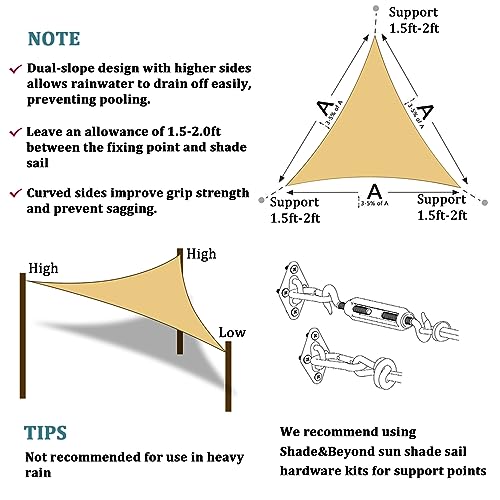 Shade&Beyond 16' x 16' x 16' Sand Color Triangle Sun Shade Sail for Patio UV Block for Outdoor Facility and Activities