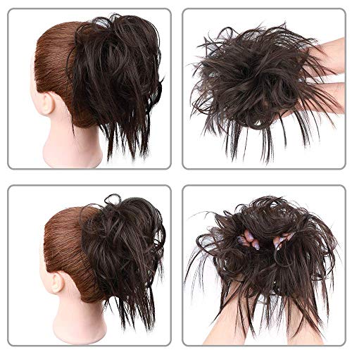 AISI BEAUTY Tousled Updo Hair Pieces Messy Bun Hair Scrunchies Extensions Hair Pieces and Ponytails Hair Extensions for Women. (6#(Chestnut Brown))