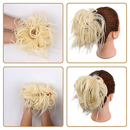 AISI BEAUTY Tousled Updo Hair Pieces Messy Bun Hair Scrunchies Extensions Hair Pieces and Ponytails Hair Extensions for Women .(613#(Bleach Blonde)