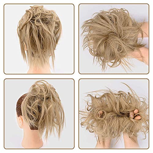 AISI BEAUTY Tousled Updo Hair Pieces Messy Bun Hair Scrunchies Extensions Hair Pieces and Ponytails Hair Extensions for Women (24#(Natural Blonde))