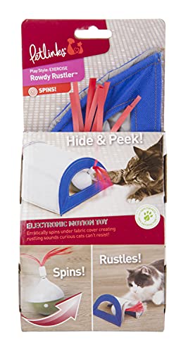 Petlinks, Rowdy Rustler, Electronic Motion Cat Toy, Interactive Spinning Ball and Durable Nylon Tent, With Raffia, Batteries Included