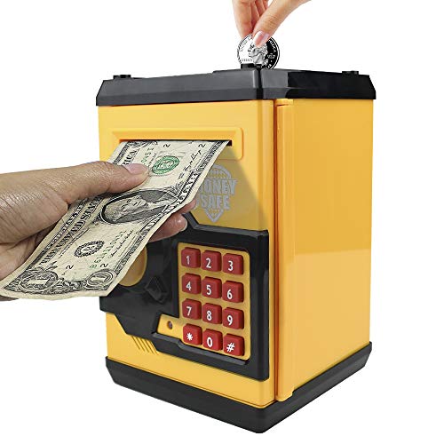 HUSAN Great Gift Toy for Kids Code Electronic Piggy Banks Mini ATM Electronic Coin Bank Box for Children Password Lock Case (Black/Yellow)