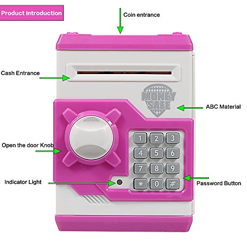 HUSAN Great Gift Toy for Kids Code Electronic Piggy Banks Mini ATM Electronic Coin Bank Box for Children Password Lock Case (White/Pink)
