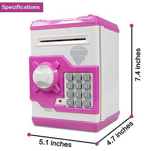 HUSAN Great Gift Toy for Kids Code Electronic Piggy Banks Mini ATM Electronic Coin Bank Box for Children Password Lock Case (White/Pink)