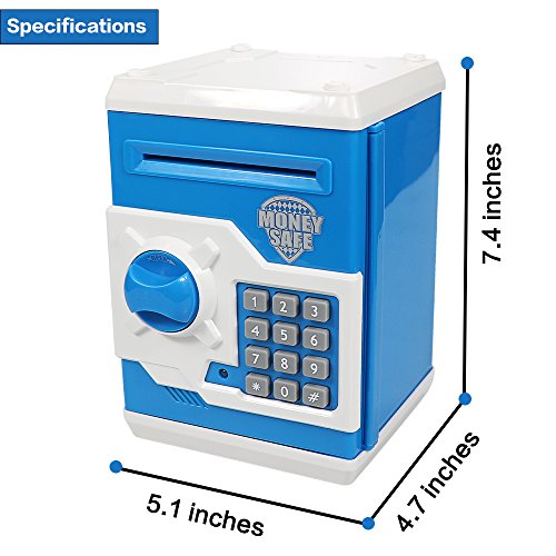 HUSAN Great Gift Toy for Kids Code Electronic Piggy Banks Mini ATM Electronic Coin Bank Box for Children Password Lock Case (Blue/White)