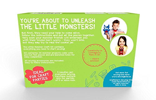 Little Monsters Beginners Sewing Craft Kit for Kids (Ages 7 to 12) Educational Gift for Boys and Girls