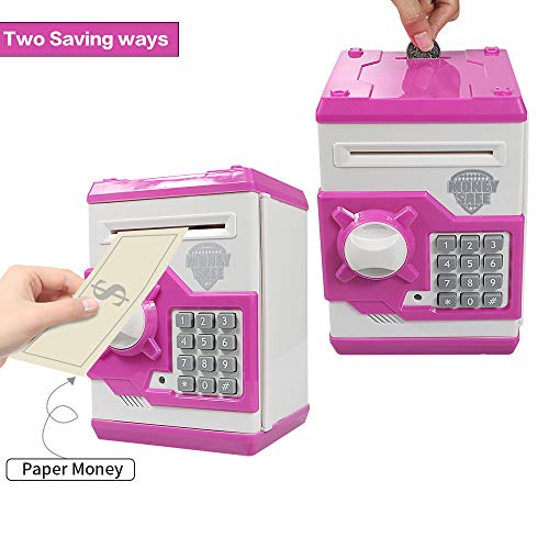 HUSAN Great Gift Toy for Kids Code Electronic Piggy Banks Mini ATM Electronic Coin Bank Box for Children Password Lock Case (White/Pink)