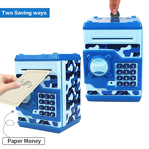 HUSAN Great Gift Toy for Kids Code Electronic Piggy Banks Mini ATM Electronic Coin Bank Box for Children Password Lock Case (Camouflage Blue)