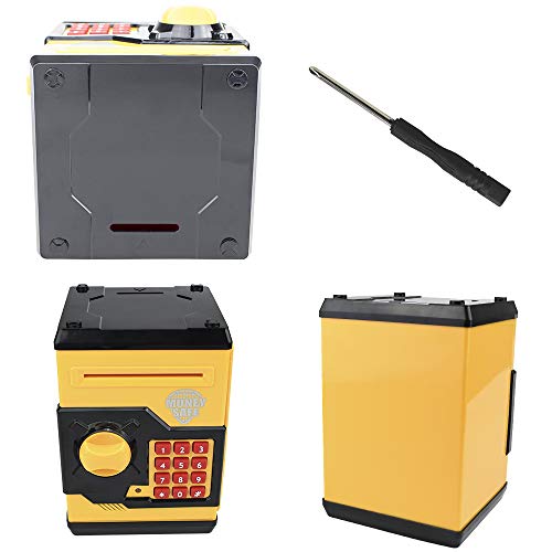 HUSAN Great Gift Toy for Kids Code Electronic Piggy Banks Mini ATM Electronic Coin Bank Box for Children Password Lock Case (Black/Yellow)