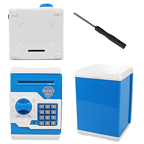 HUSAN Great Gift Toy for Kids Code Electronic Piggy Banks Mini ATM Electronic Coin Bank Box for Children Password Lock Case (Blue/White)