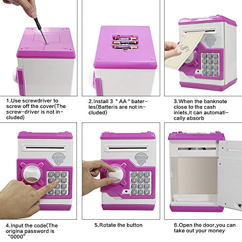 HUSAN Great Gift Toy for Kids Code Electronic Piggy Banks Mini ATM Electronic Coin Bank Box for Children Password Lock Case (White/Pink)