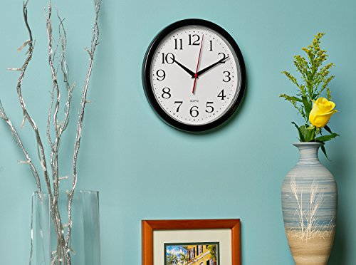 Bernhard Products Black Wall Clock Silent Non Ticking - 10 Inch Quality Quartz Battery Operated Round Easy to Read Home/Office/Classroom/School Clock