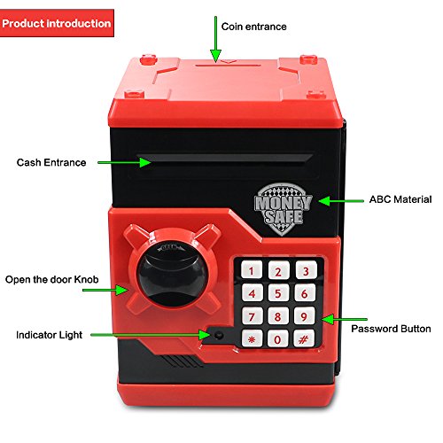 HUSAN Great Gift Toy for Children Kids Code Electronic Piggy Banks Mini ATM Electronic Coin Bank Coin Box for Children Fun Toy, Red
