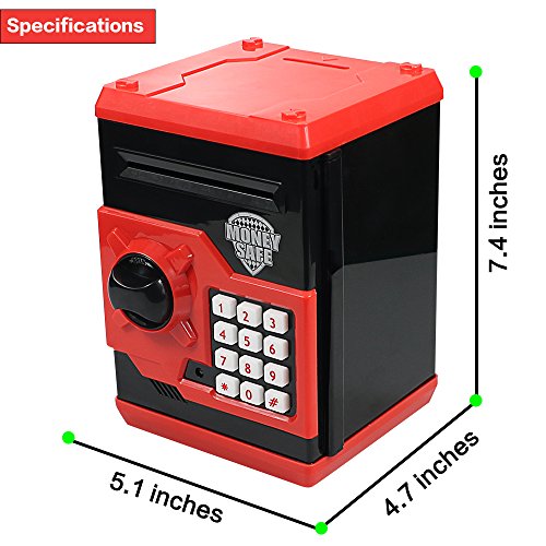 HUSAN Great Gift Toy for Children Kids Code Electronic Piggy Banks Mini ATM Electronic Coin Bank Coin Box for Children Fun Toy, Red