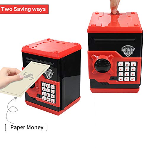 HUSAN Great Gift Toy for Children Kids Code Electronic Piggy Banks Mini ATM Electronic Coin Bank Coin Box for Children Fun Toy, Red