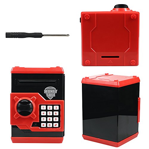 HUSAN Great Gift Toy for Children Kids Code Electronic Piggy Banks Mini ATM Electronic Coin Bank Coin Box for Children Fun Toy, Red