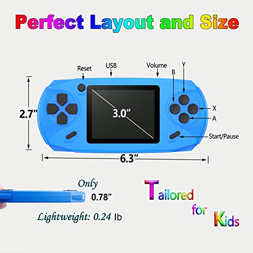 Beijue 16 Bit Handheld Games for Kids Adults 3.0'' Large Screen Preloaded 100 HD Classic Retro Video Games no Need WiFi USB Rechargeable Seniors Electronic Game Player Birthday Xmas Present (Blue)