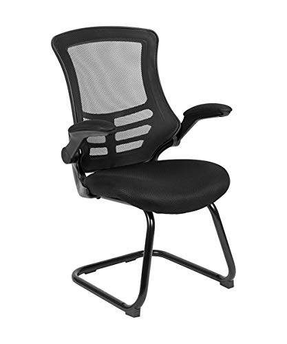 Black Mesh Sled Base Reception Chair with Arms