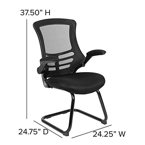 Black Mesh Sled Base Reception Chair with Arms