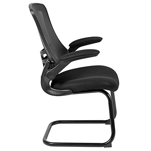 Black Mesh Sled Base Reception Chair with Arms