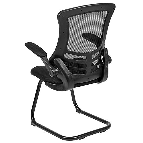 Black Mesh Sled Base Reception Chair with Arms