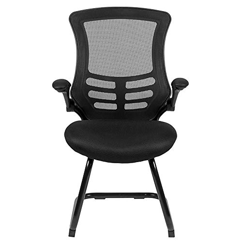 Black Mesh Sled Base Reception Chair with Arms