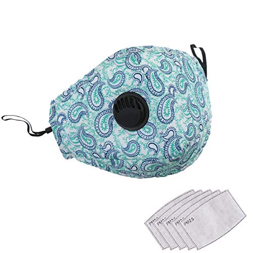 Irisvito Dust Cotton Cloth Mask, Washable Reusable Mask with Cord Locks Filter Element Breathing Valve Outdoor Sports Face Mask
