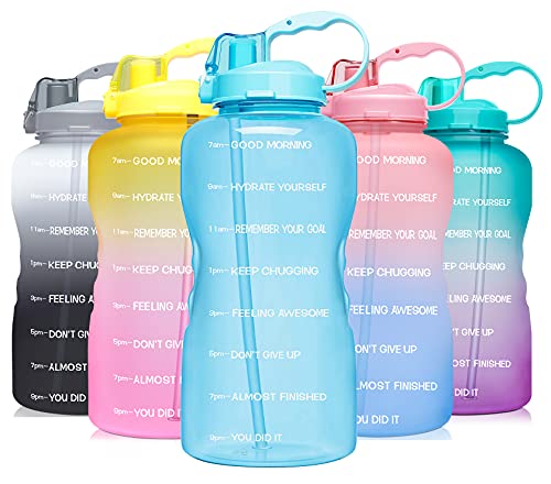Venture Pal Large 1 Gallon/128 OZ (When Full) Motivational BPA Free Leakproof Water Bottle with Straw & Time Marker Perfect for Fitness Gym Camping Outdoor Sports-Light Blue