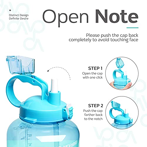 Venture Pal Large 1 Gallon/128 OZ (When Full) Motivational BPA Free Leakproof Water Bottle with Straw & Time Marker Perfect for Fitness Gym Camping Outdoor Sports-Light Blue