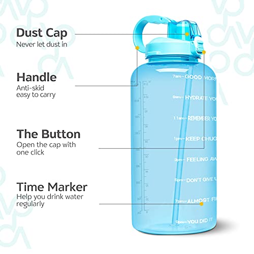 Venture Pal Large 1 Gallon/128 OZ (When Full) Motivational BPA Free Leakproof Water Bottle with Straw & Time Marker Perfect for Fitness Gym Camping Outdoor Sports-Light Blue