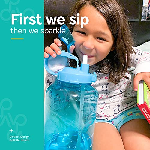 Venture Pal Large 1 Gallon/128 OZ (When Full) Motivational BPA Free Leakproof Water Bottle with Straw & Time Marker Perfect for Fitness Gym Camping Outdoor Sports-Light Blue