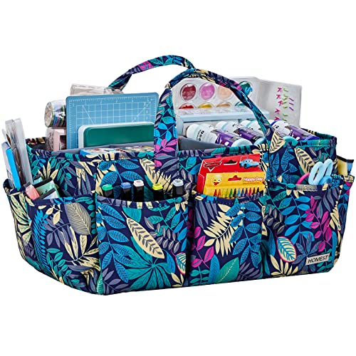 HOMEST Craft Organizer Tote Bag with Multiple Pockets, Storage Art Caddy for Scrapbooking, Crafts Supply Carrier for Tools, Floral