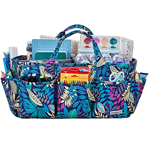 HOMEST Craft Organizer Tote Bag with Multiple Pockets, Storage Art Caddy for Scrapbooking, Crafts Supply Carrier for Tools, Floral