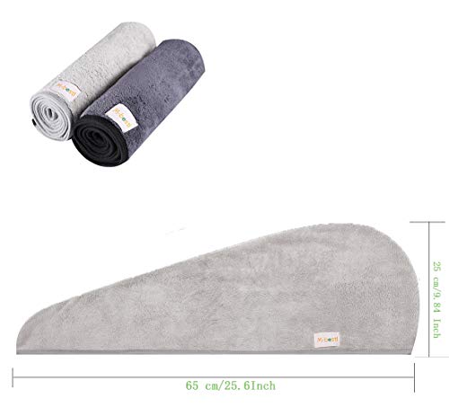 2 Pack Hair Drying Towels, Hair Towel Wrap, Super Absorbent Microfiber Hair Towel Turban with Button Design to Dry Hair Quickly(Dark Gray&Light Gray)