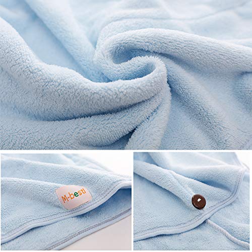 2 Pack Hair Drying Towels, Hair Towel Wrap, Super Absorbent Microfiber Hair Towel Turban with Button Design to Dry Hair More Quicker(Dark Gray& Blue)