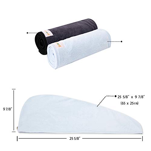 2 Pack Hair Drying Towels, Hair Towel Wrap, Super Absorbent Microfiber Hair Towel Turban with Button Design to Dry Hair More Quicker(Dark Gray& Blue)